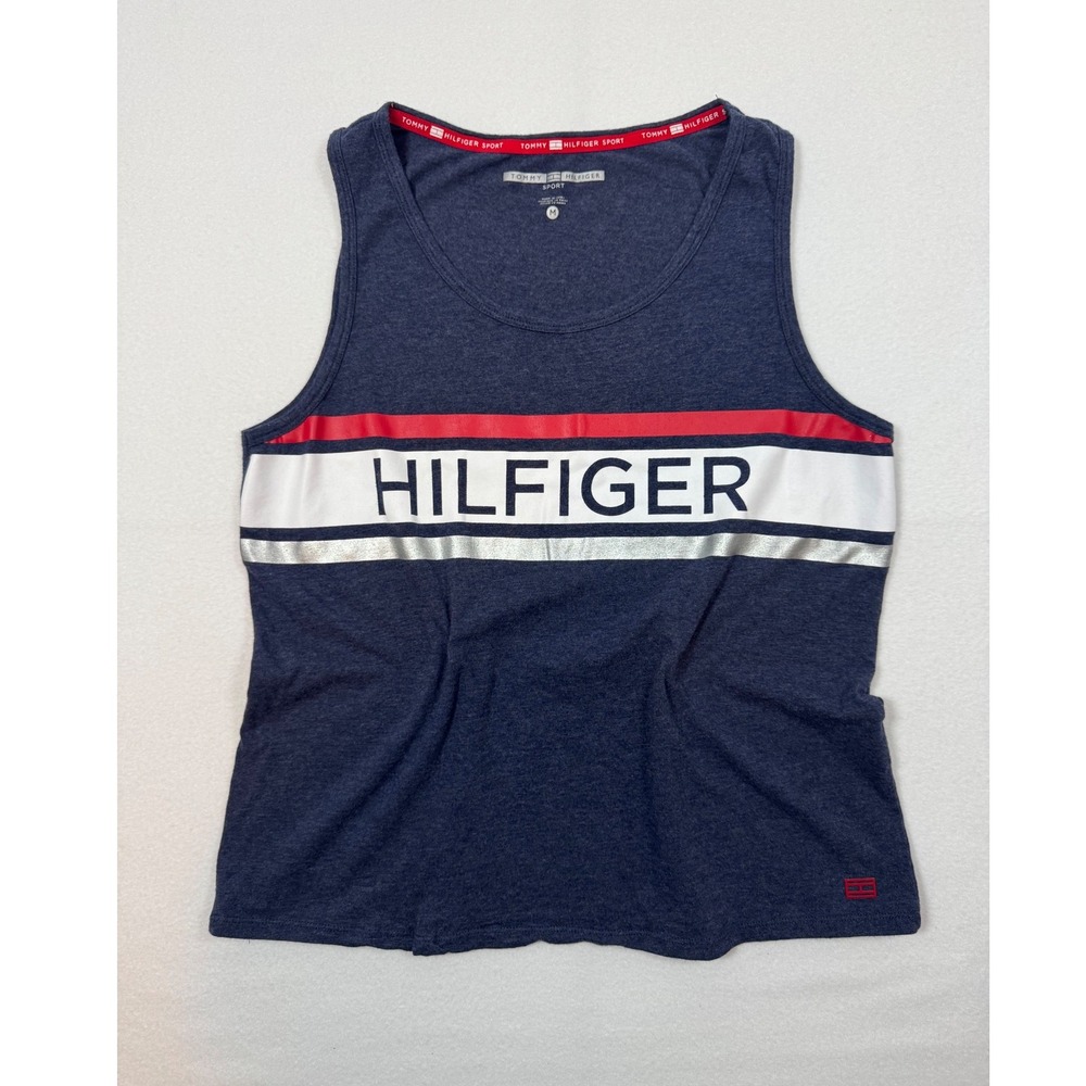 Athletic Tommy Hilfiger Sport Tank Top Womens Medium Navy Blue Striped Logo